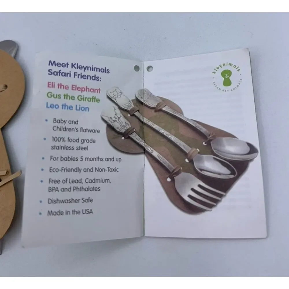 Kleynimals Safari Friends Made in USA Baby Flatware 100% Stainless Steel